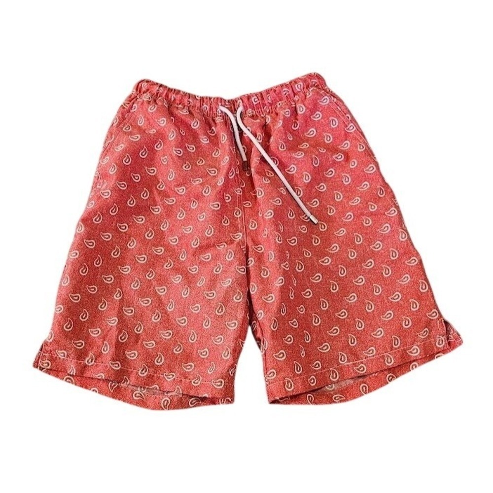 Peter Millar Swim Trunks Men Small Coral Red Paisley Mesh Lined Board Shorts